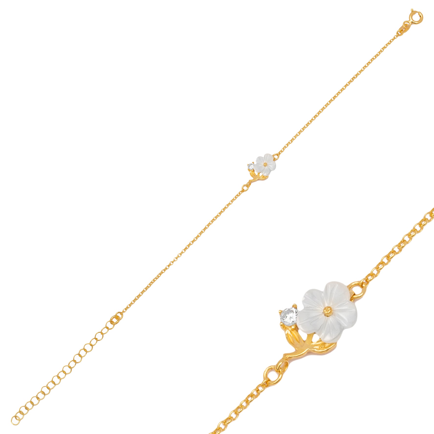 Charming Bracelet with Delicate Flowers and Sparkling Stone