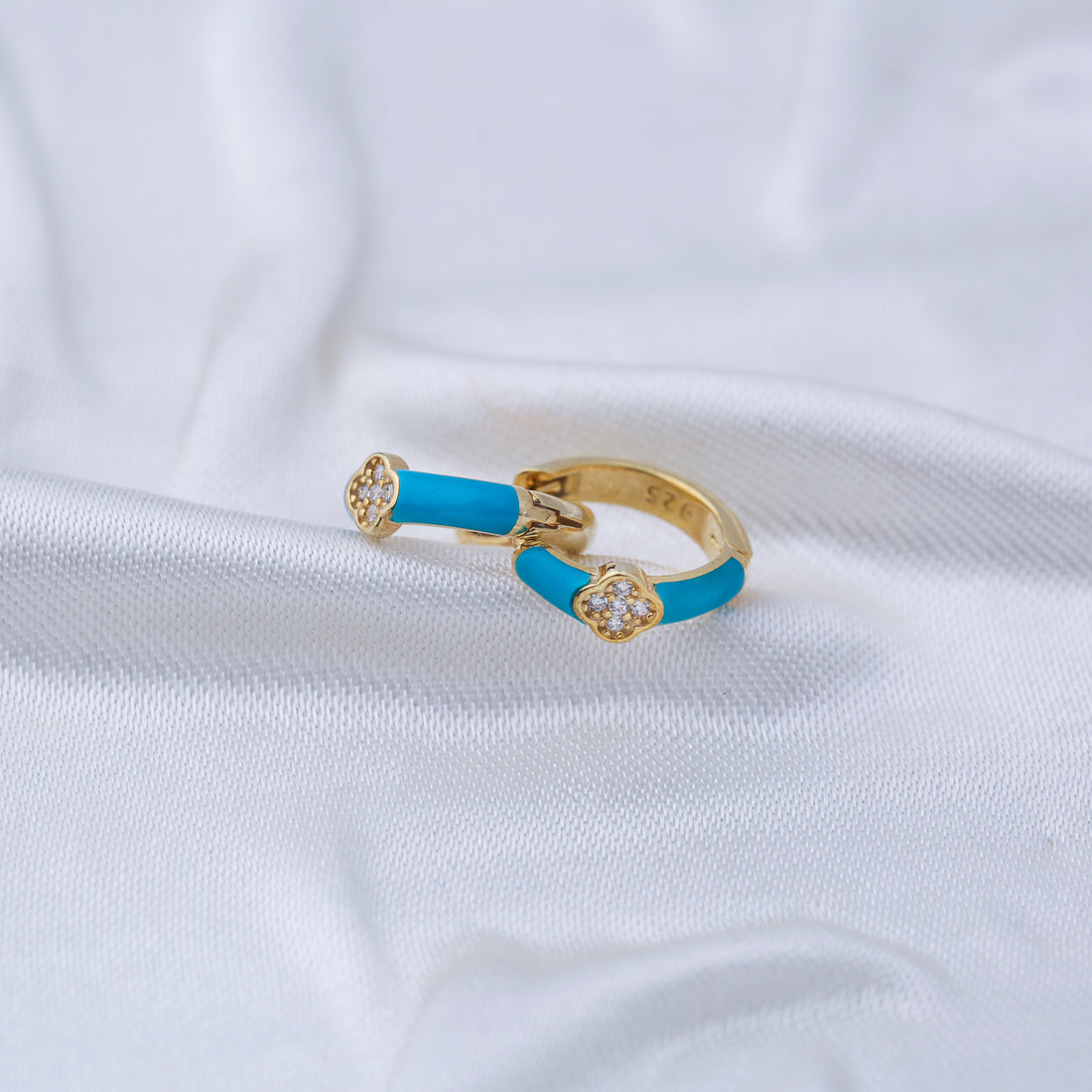 Elegant Gold-Plated Hoop Earrings with Turquoise Enamel and Crystal Accents