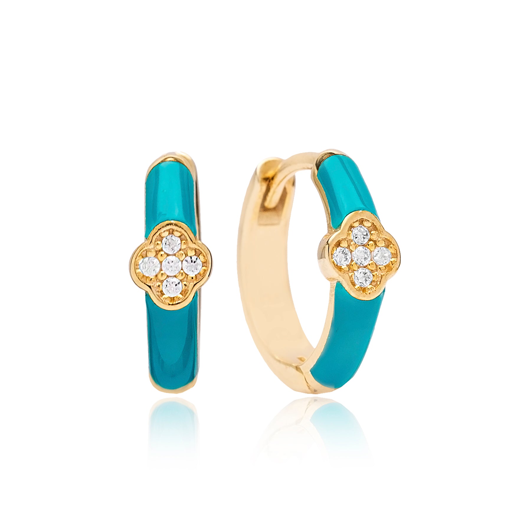 Elegant Gold-Plated Hoop Earrings with Turquoise Enamel and Crystal Accents